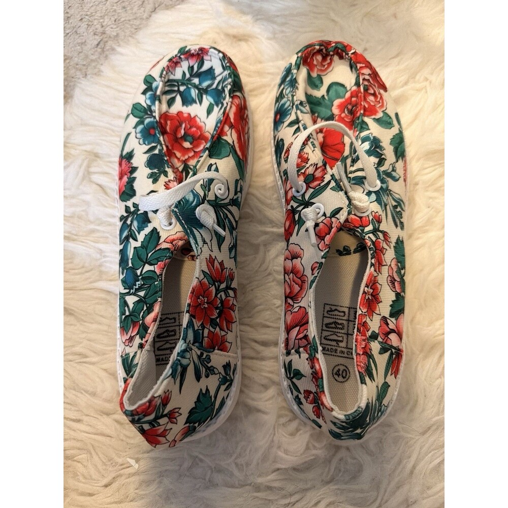 Shein Slip On Regular Shoes Red Flowers Roses Sz 40